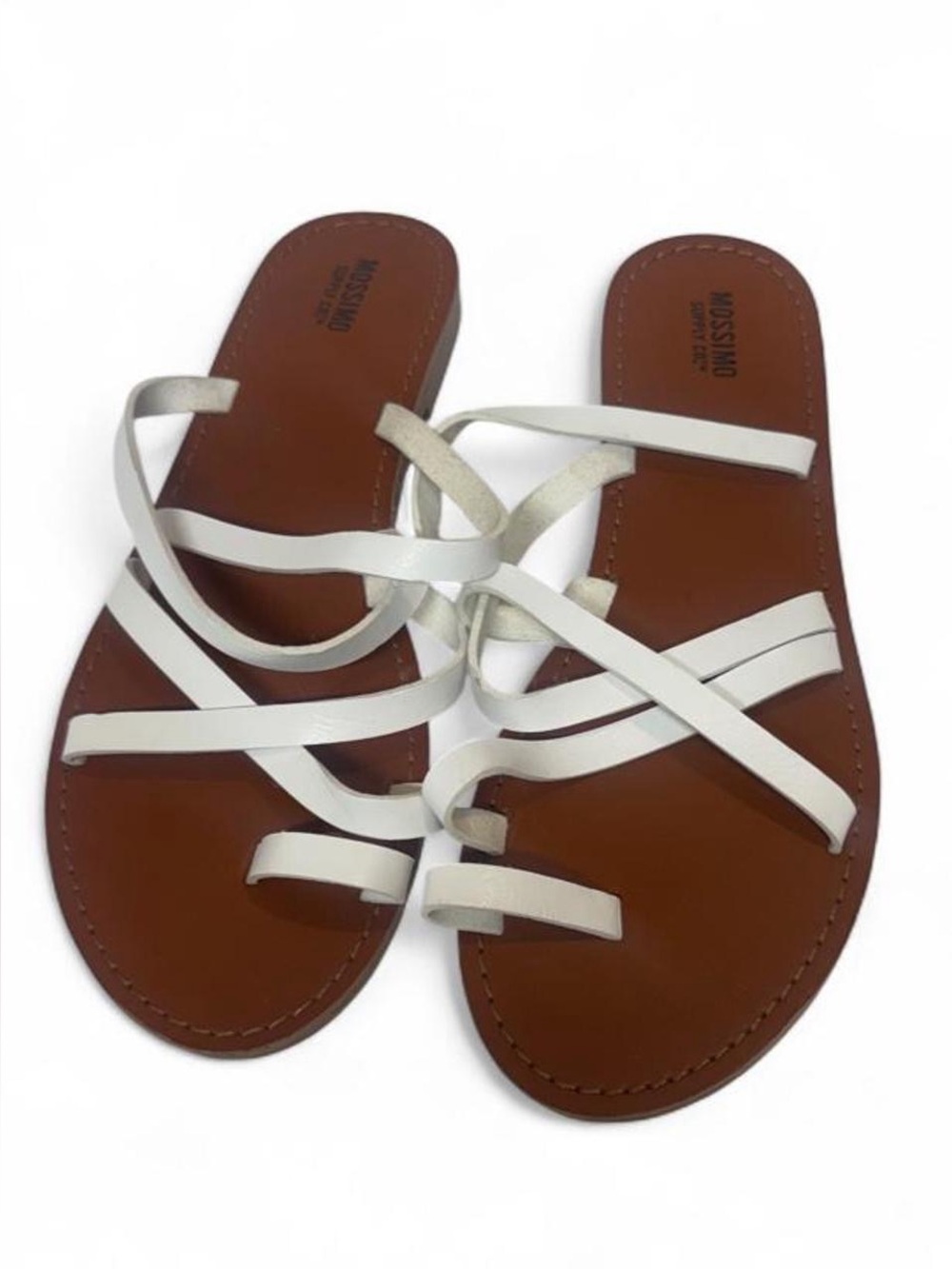 Mossimo Supply Co. White Strappy Leather Slide Sandals. New.